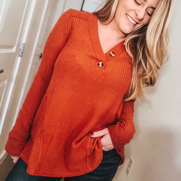 Blair Button Sweater - Rust - Picture 2 of 4